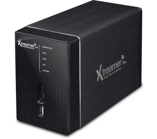 Front view of the Xtreamer PRO Media Player with dual hard drive bays visible.