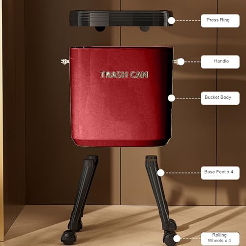 Caneca de basura alta con ruedas 15L color rojo miniatura 4