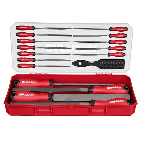 CAFFORIK 27PCS Metal File Set, Flat/Half-round/Round/Triangle Steel Files,12PCS Needle Files,10PCS Sandpapers, Wire Brush. Work for Metal, Wood and More