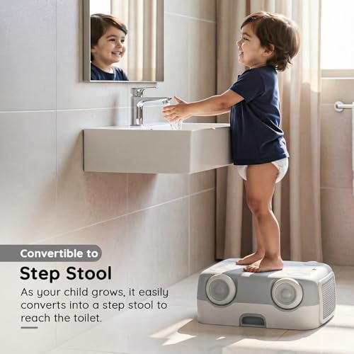 Image of Baybee 3 IN 1 Potty Seat for Kids 2-5 Years | Baby Toilet Seat with LED Lights & Anti Slip Base | Portable Potty Training Seat with Step stool & Cleaning Brush | Western Toilet Chair for Kids (White)