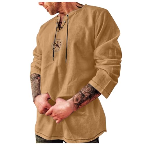 Generic Herren Mittelalter Hemd Tunika Leinenhemd Sommer Hemden Langarm Retro Kragen mit Schnürung Männer Freizeithemd Casual Leinen Yoga Shirt Fisherman Sommerhemd Wikinger Kleidung Generic Herren Mittelalter Hemd Tunika Leinenhemd Sommer Hemden Langarm Retro Kragen mit Schnürung Männer Freizeithemd Casual Leinen Yoga Shirt Fisherman Sommerhemd Wikinger Kleidung