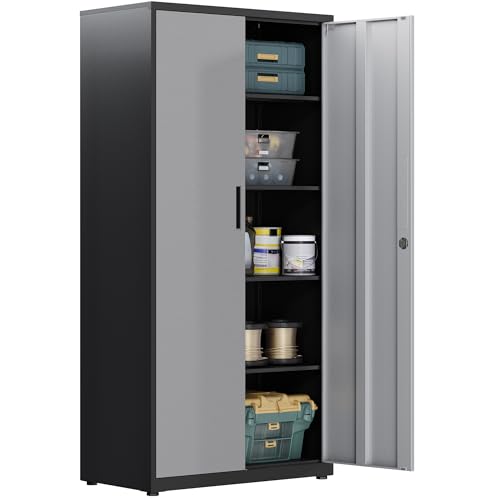 HOMSTEEL Armoire de Rangement en Métal, de Garage verrouillable avec 5 Étagères, Armoire de...
