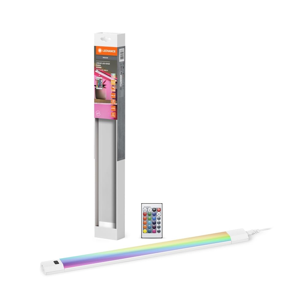 LEDVANCE Linear Edge Sensor High Voltage Under-Unit Lights with RGBW Technology, 30 cm, Selectable Light Colour RGBW, Dimmable, 8 W, 460 lm, 3000 K, Warm White, White Aluminium, IP20, with White