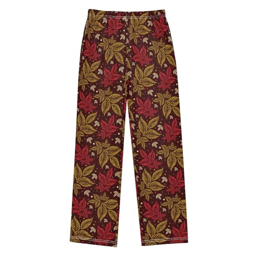 ZZXXB Beautiful Maple Leaves Print Boys Long Pants Soft Trousers Elastic Waist Kids Lounge Bottoms with Pockets S-XL