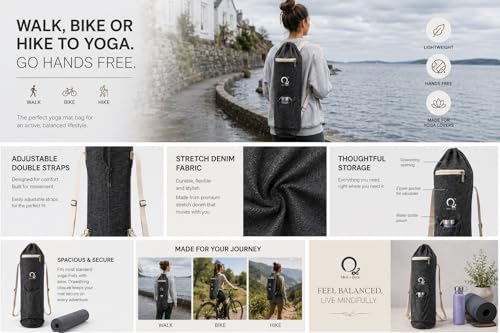 Image of O2 Yoga Mat Bag | Basic Style Cotton Yoga Mat Carry Bag with Adjustable Double Straps | Bottle Holder & Zipper Pocket | Yoga Mat Cover Bag for Women & Men | Fits 2mm-10mm Mats - Charcoal