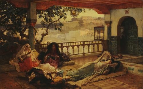 Cuadro en lienzo vertical 60x90cm de pintura famosa La sera su Algeri de Bridgman