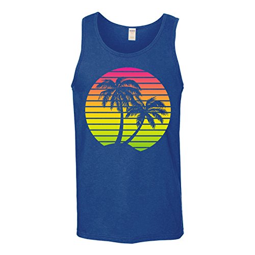 UGP Campus Apparel Palm Trees Sunset - Summer Vacation Tropical Beach Tank Top - Large - Royal