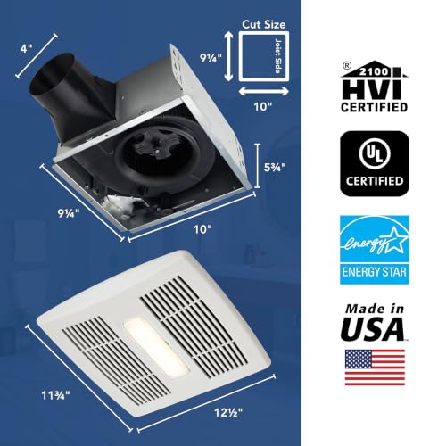 Image of Broan-NuTone Bathroom Exhaust Fan with LED Light and Roomside Installation, Energy Star Certified, 110 CFM, Very Quiet 1.0 Sones White, AE110L