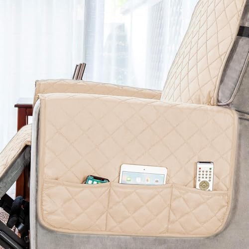 Image of HOKIPO 100% Waterproof Quilted 1 Seater Recliner Chair Slipcovers with Side Pockets, Cream (NEW-4971-CRM)