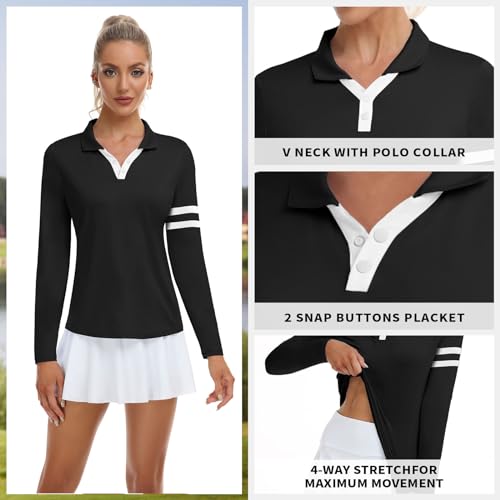 Soneven Women's Golf Polo Shirts - Moisture Wicking Long Sleeve Collared V-Neck3