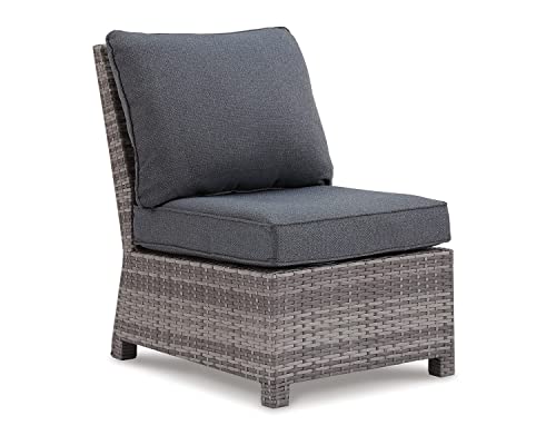 Signature Design by Ashley Salem Beach Outdoor Resin Wicker Armless Chair, Gray