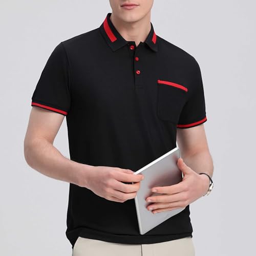 Mens Work Shirts Casual Color Block Short Sleeve Button Lapel Collar Blouses Turndown Business Performance Tshirt2