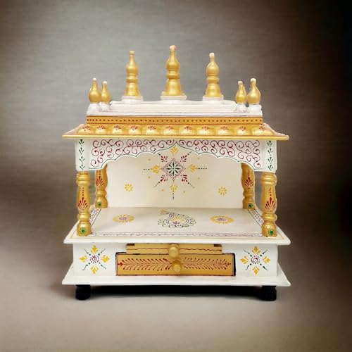 Image of Hindu Hand Crafted Wooden Puja Mandir with Drawer Religious Home Decor Wood Art and Craft Temple for Home /Office