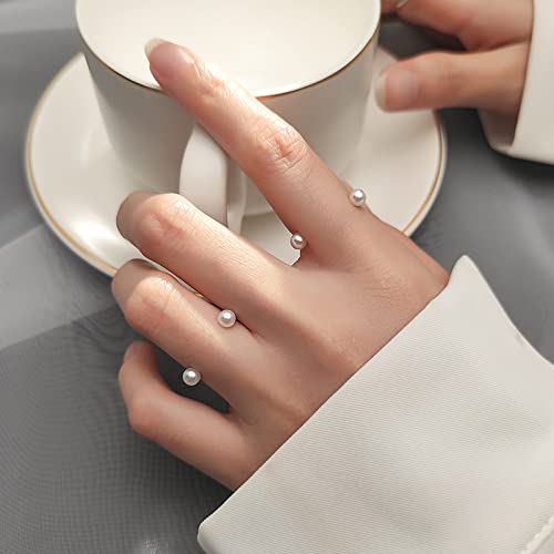 Bague ajustable pour femme ornée de perles synthétiques et perles fraîches délicates