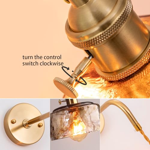 YOOCHUENG Glass Wall Lights Amber,Vintage Wall Lamp with Switch Indoor,E27 (Bulb Not Included) Light Fitting for Bedroom Bedside Living Room (Style B) - Image 4
