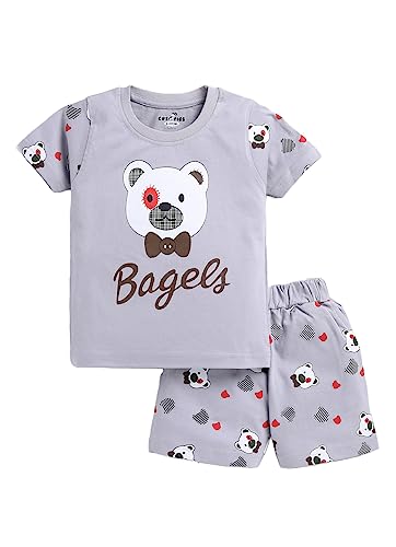 Image of CUTOPIES Boys Powder Blue Cotton Printed Half Sleeves T-shirt and Shorts Set (Pack Of 1) Baby Boys' Clothing Sets