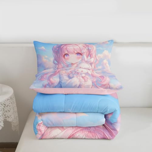 Image of Erosebridal Kawaii Girl Bedding King,3D Anime Gifts Comforter Set Japanese Girl with Curly Hair Bed Sets Romance Style Duvet Insert 3 Pieces