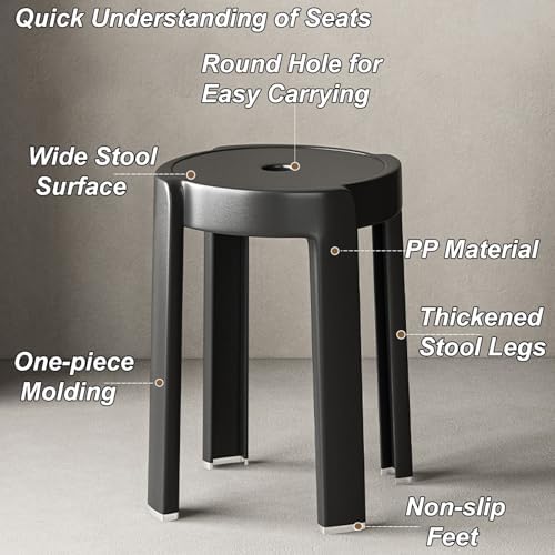 Swirl Design Stackable Plastic Stools Set – Durable One-Piece Construction for Home, Classroom, Shower – Gray Color, Space-Saving & Stylish Seating Solution