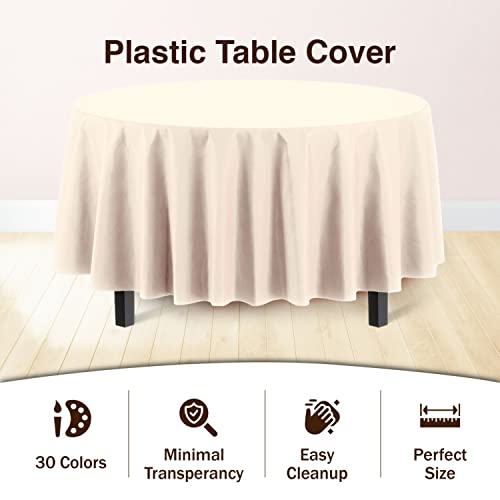 Image of Party Solids Ivory Round Plastic Tablecloth - 84 Inch, Pack of 24