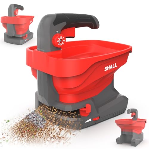 SHALL Battery Powered Fertilizer Spreader, 7.2V Rechargeable Seed Spreader for Salt, De-Icer, Earth Food, Grass Seed, 8-Level Settings and 3.3L Large Capacity Spreading up to 6458 sq.ft