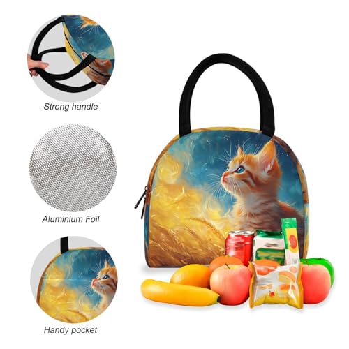 Backpack Lunch Bag Set Fantasy Cute Cat Print, Big Storage Travel Backpacks with Insulated Lunch Box for Office Hiking Picnic4