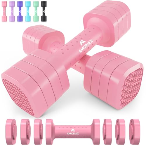 Amonax Verstellbare Hanteln Hanteln Frauen Set 1-5kg Kurzhanteln 2er Set 4-in-1 Dumbbell Set für Frauen und Männer Gewichte Hantel für Home Gym Krafttraining Zuhause (Rosa 2 3kg x 2)