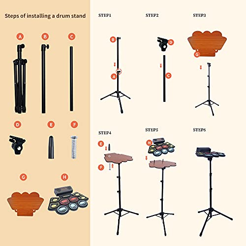 Vhffoso Electronic Drum Set with 9 Ear Pads, Light Up Drumsticks and Stand, 5 Different Drum Kits, 10 Single Beats, Double Speakers