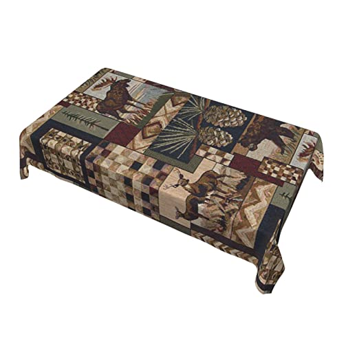 Lodge Bear Deer Printed Table Cloth Soft Tablecloth For Kitchen Dining Waterproof Tabletop Cover For Family Meals Christmas Festival Kitchen Decoration 60"X90" #TOP6