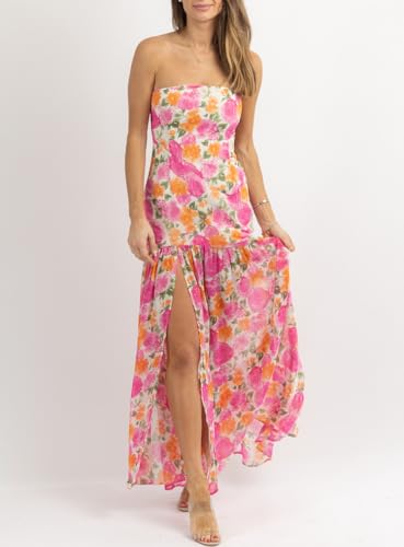 Womens Strapless Maxi Dress Slim High Slit Mesh Long Dress Sexy Party Club Night Out Dress 2024 Summer Vacation4