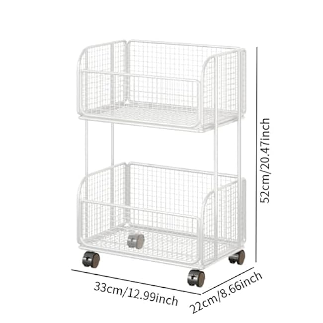Vegetable Storage Rack Cart with Wheels Iron Utility Kitchen Storage Cart Fruit Basket for Kitchen for Snacks- White-JjkOIQ7q