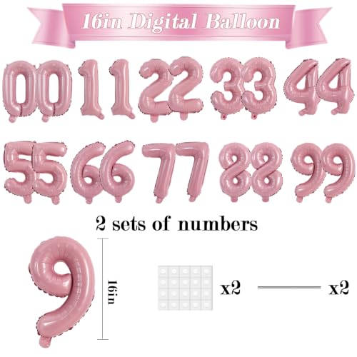 Image of TONIFUL 2 Set Candy Pink Number Balloons 16 Inch 0-9 Mylar Foil Balloons 20 Pcs Sweet Pink Small Custom Digital Ballons for Girls Birthday Baby Shower Sweet 16 Anniversary Party Decorations