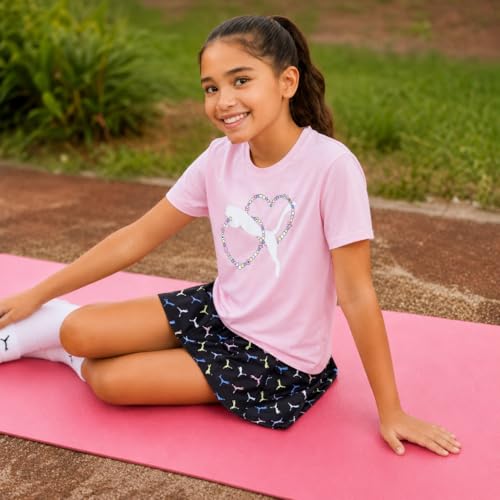 Image of PUMA Girls Athletic Skort Set - 2 Piece Workout Set Active Skirt with Shorts & Short Sleeve T-Shirt Girls Athletic Outfit