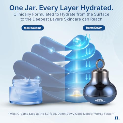 Image of Numour Damn Dewy Face Moisturiser | 7% Hyaluronic Acid | Deep Hydration, Barrier Repair | Blue LED Massager for Enhanced Absorption | 30g | All Skin Types