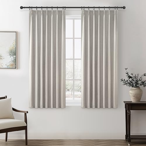 Image of Natural Melange Black Out 54 Inches Long Boho Small Curtains 2 Panels Set, Farmhouse Short Curtain for Bedroom /Bathroom /Kitchen Thermal Insulated Flax Linen Pinch Pleated Bay Window Drapes (40 inchWx54 inchL)