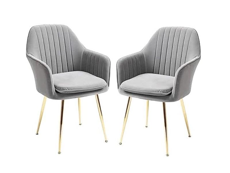 Image of Accent Chairs for Living Room | Modern Armchair in Velvet Fabric with Golden Legs | Set of 1 Chair for Home, Office, Restaurent, Cafe (Dark Grey)