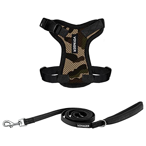 Image of Best Pet Supplies Voyager Step-in Lock Pet Harness w Reflective Pet Leash Combo Set with Neoprene Handle 5ft - Supports Small, Medium and Large Breed Puppies /Cats - Army /Black Trim Set, XXXS