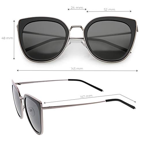 zeroUV - Polarized Cat Eye Sunglasses For Women Metal Trim Colored Mirror Lens 52mm3