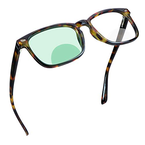 Image of YEIN Bifocal Reading Glasses with Blue Light Blocking Lenses, Bifocal Reader for Women and Men, Vintage Square frame with Spring Hinge (+0.00 /+1.25 magnification)