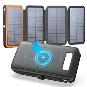 FEELLE Solar Charger Power Bank, 27000mAh Wireless Portable Charger with 4 Solar Panels, 22.5W Fast Charging Battery Pack USB-C in/Output PD+QC3.0 Portable Power Bank for All Cell Phones