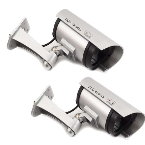 GC GLOBALCOMMERCE Kit de 2 cámaras Falsas de vigilancia para Uso Exterior ficticias con LED Rojo Intermitente diseño Profesional