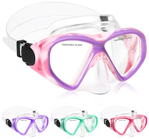 Image of Kids Swim Goggles Snorkel Diving Mask for Boys Girls Ages 5-15, Anti-Fog Swimming Goggles with Nose Cover