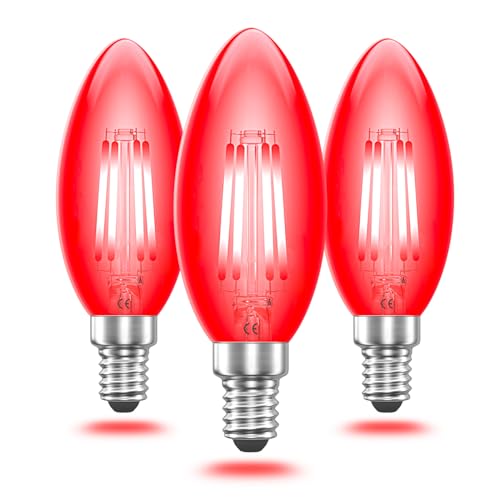Aurahome E14 LED Light Bulb, 4W Red Fireglow Equivalent to 40W, Clear Glass C35 Candle Bulb, Small Screw 220V Filament for Halloween Christmas Party - 3 Pack
