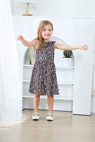 Girl Dress Toddler Brown Leopard Print A-Line Swing Cheetah Sundress Kids Summer Spring Dresses 4T (Leopard-264) #TOP2