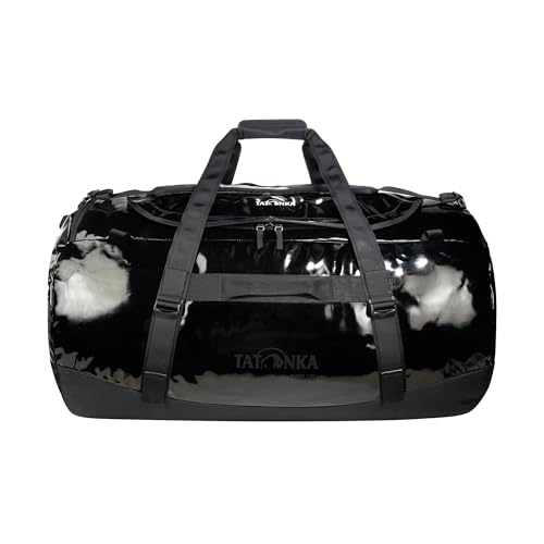 Image of Tatonka Barrel - Wasserfeste Reisetasche mit Rucksackfunktion, grosser Offnung, gepolstertem Boden und abschliessbarem Reissverschluss, Black, 130 Liter, Durable travel bag with stowable backpack