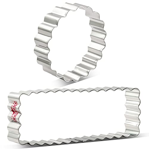 KENIAO Bord Cannelé Emporte-pièce - 2 Pièce - Cercle Cannelé: 8,4 cm et Rectangle Cannelé: 15,7 x 5,6 cm - Acier Inoxydable