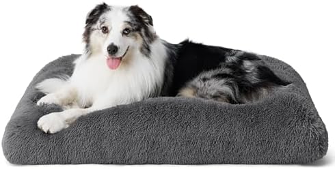 Bedsure Large Dog Bed Washable, Plush Calming Dog Crate Beds for Large Breed, Fulffy Dogs Sleeping Mat, Anti-Slip Pet Kennel Pad, 35″ x 23″, Dark Grey