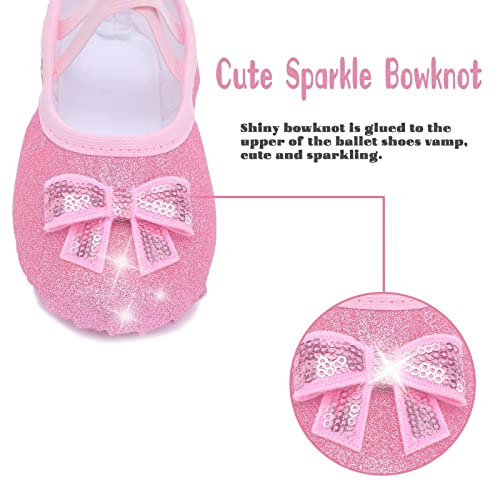 Girls Ballet Shoes Glitter Split-Sole Dance Slippers Toddler Kid Practice Shoes Flats Soft Lightweight With Elastic Laces For Performance Gymnastics Yoga Glitter Pink 9 #TOP3