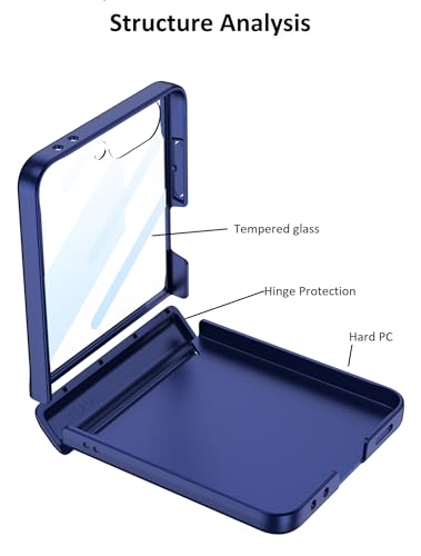 Image of Midkart Magnetic Case Compatible with Samsung Galaxy Z Flip 7 Release 2025 Hinge Protection Hard PC with Front Glass Cover 360-degree Protection, Blue