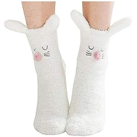 XLKJ Casual Fluffy Socks for Women and Girls, Animal Bunny Rabbit Slipper Bed Socks Cute Warm Cosy Indoor Socks, Non Slip Women Slipper Socks Cover