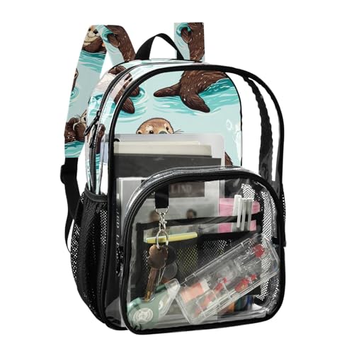 Kigai Sea Otters Clear Backpack Heavy Duty Transparent Backpack, Stadium Approved Clear Backpack for,Work, Concert, Travel2